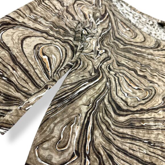 90's tan trippy swirl camo cotton blend scoop neck semi sheer blouse by FRESH - Picture 12 of 16